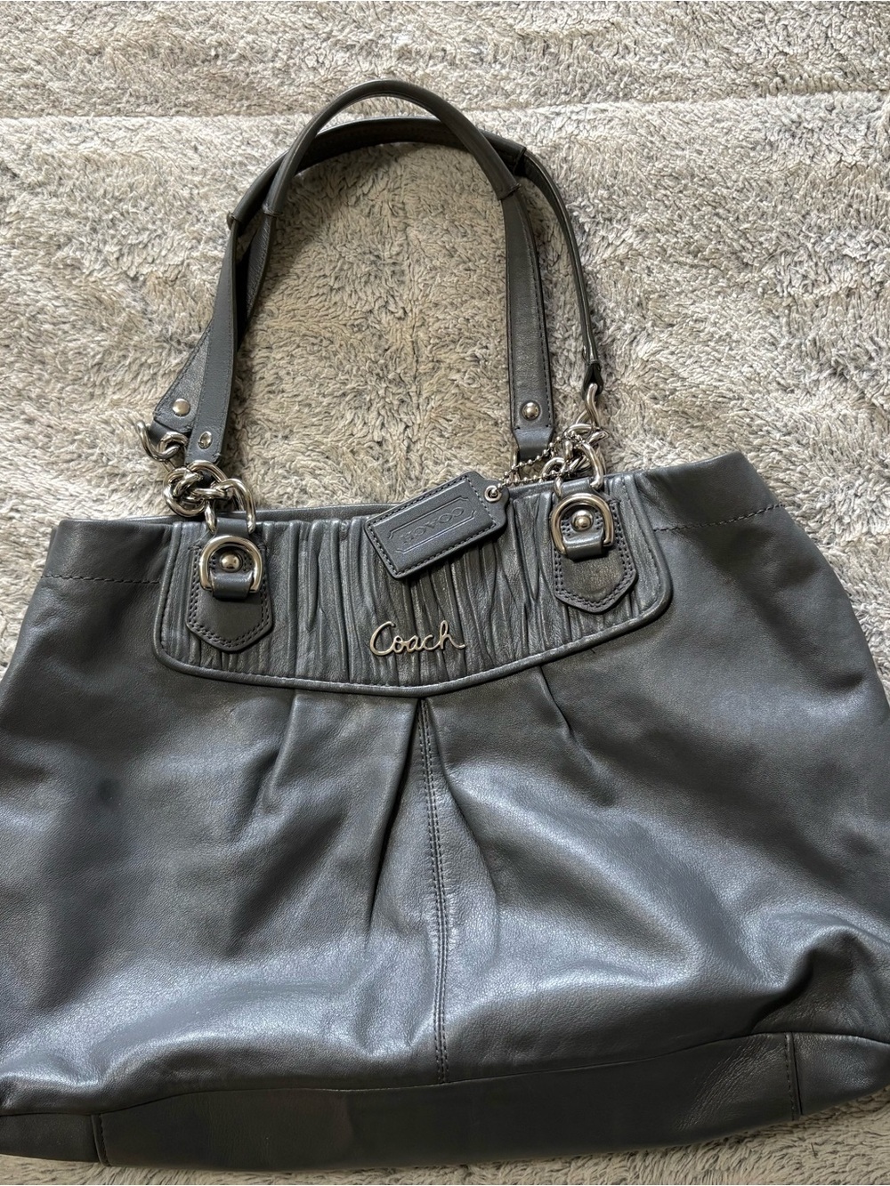 Coach Gray Leather Shoulder bag purse vintage